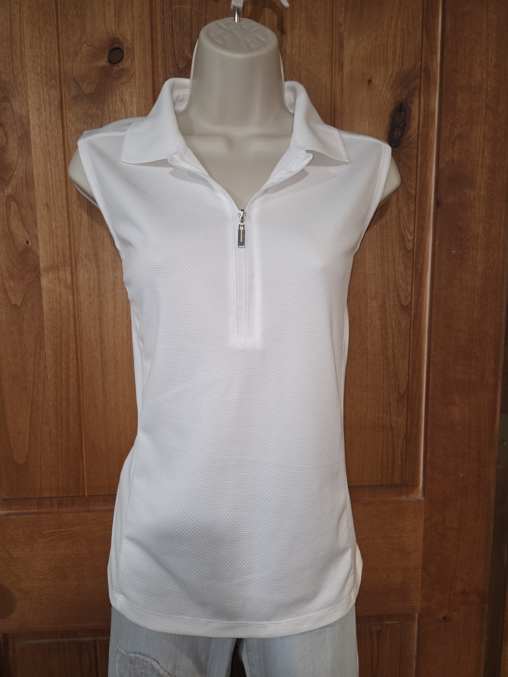 Izod Golf Sleeveless White Zip-Front Polo Tank Top